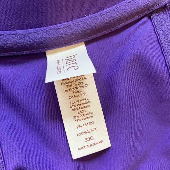 NWT Bare Necessities Racerback Bra Size 30G Purple Lace Front Close Underwire - Picture 6 of 7